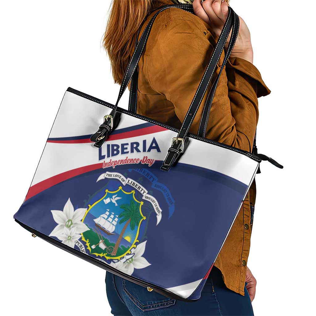 Liberia Independence Day Leather Tote Bag Coat Of Arms Pepper Flowers