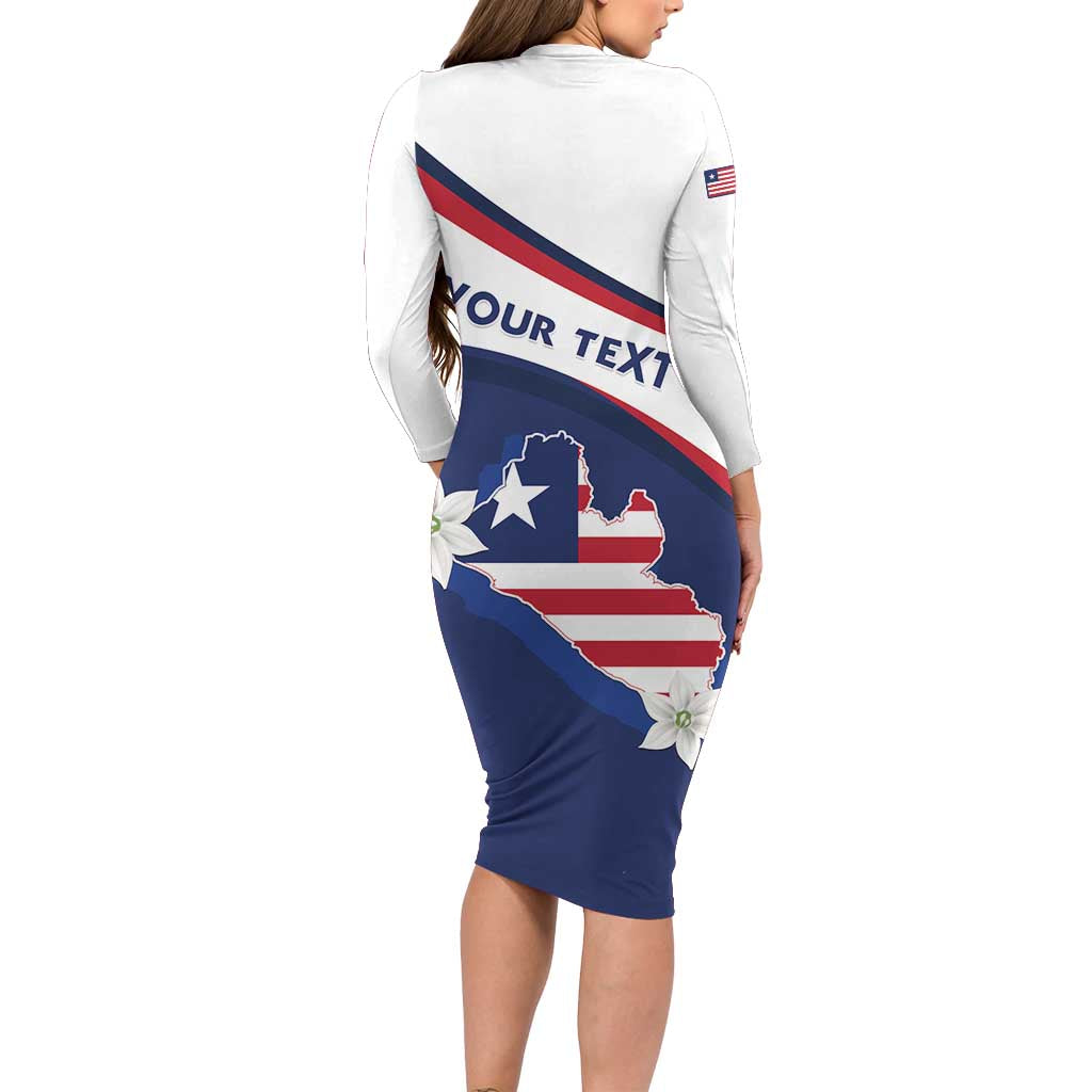 Personalized Liberia Independence Day Long Sleeve Bodycon Dress Coat Of Arms Pepper Flowers