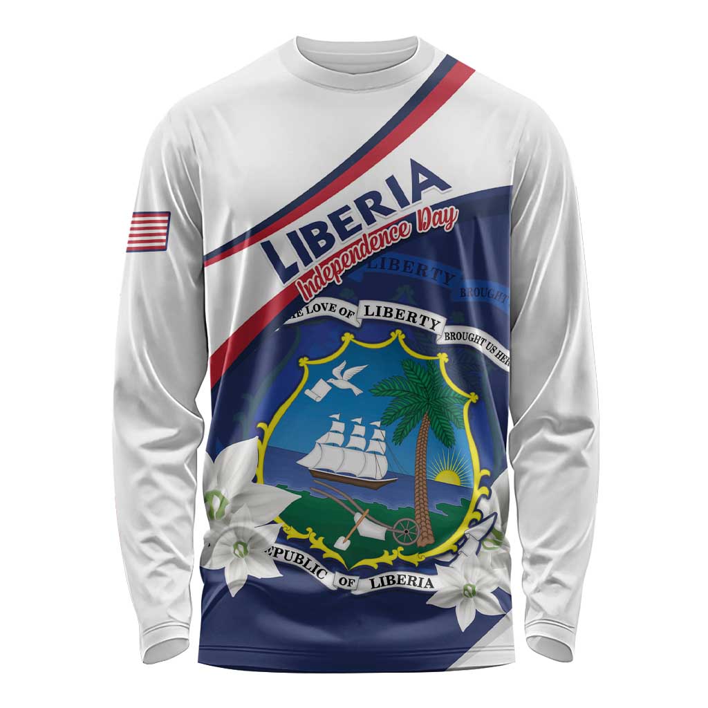 Personalized Liberia Independence Day Long Sleeve Shirt Coat Of Arms Pepper Flowers