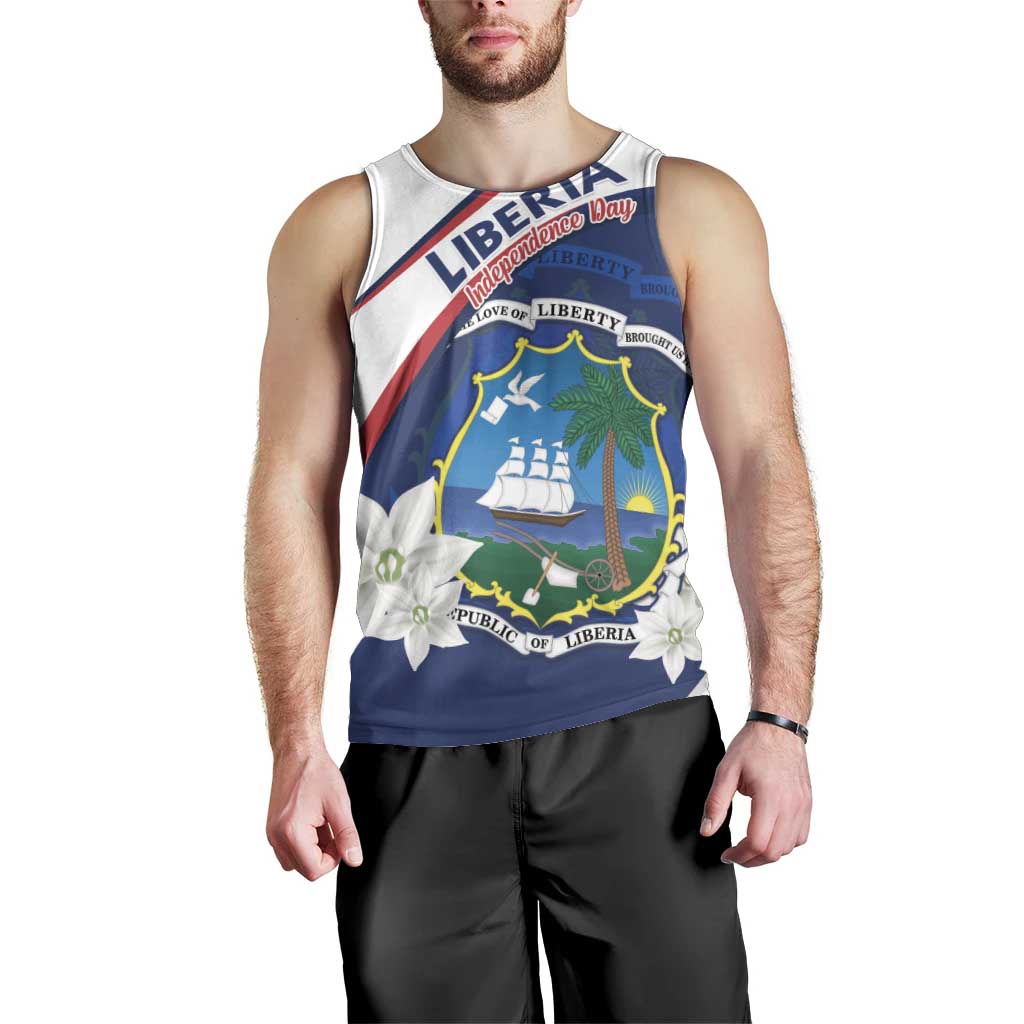 Personalized Liberia Independence Day Men Tank Top Coat Of Arms Pepper Flowers