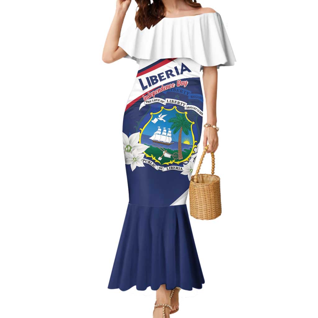 Personalized Liberia Independence Day Mermaid Dress Coat Of Arms Pepper Flowers