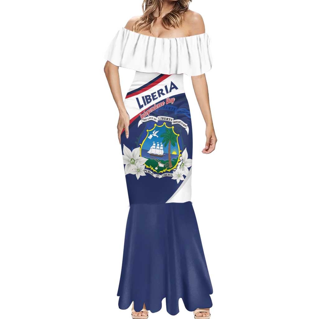 Personalized Liberia Independence Day Mermaid Dress Coat Of Arms Pepper Flowers