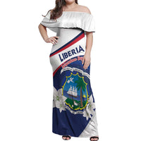 Personalized Liberia Independence Day Off Shoulder Maxi Dress Coat Of Arms Pepper Flowers
