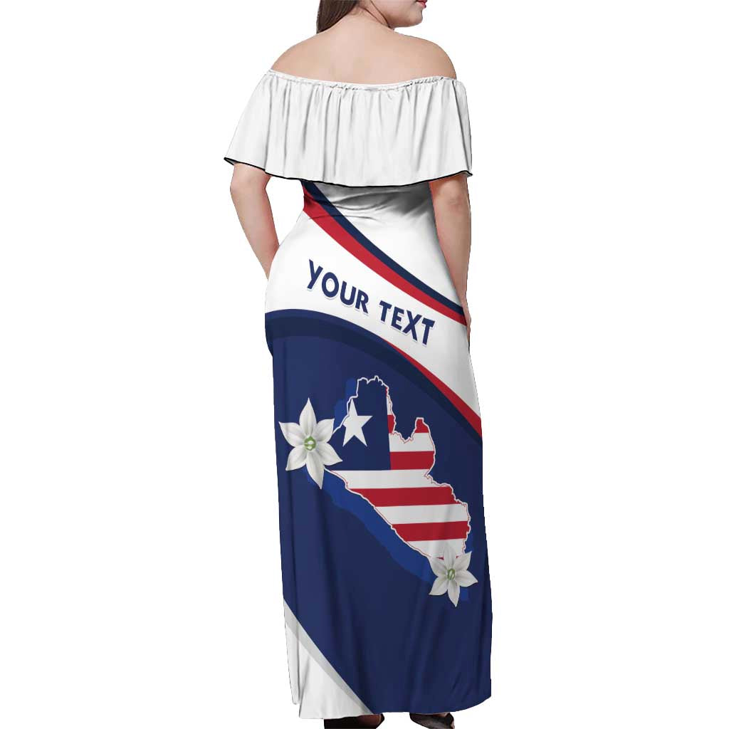 Personalized Liberia Independence Day Off Shoulder Maxi Dress Coat Of Arms Pepper Flowers