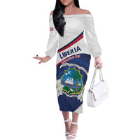 Personalized Liberia Independence Day Off The Shoulder Long Sleeve Dress Coat Of Arms Pepper Flowers