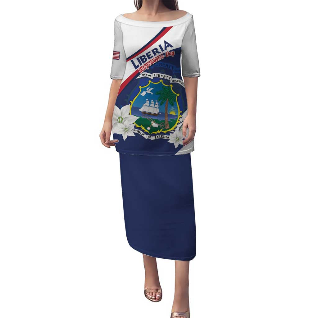 Personalized Liberia Independence Day Puletasi Coat Of Arms Pepper Flowers