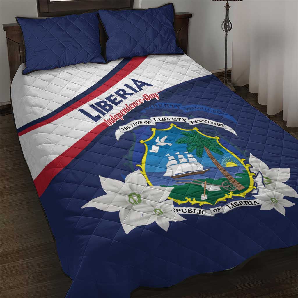 Liberia Independence Day Quilt Bed Set Coat Of Arms Pepper Flowers