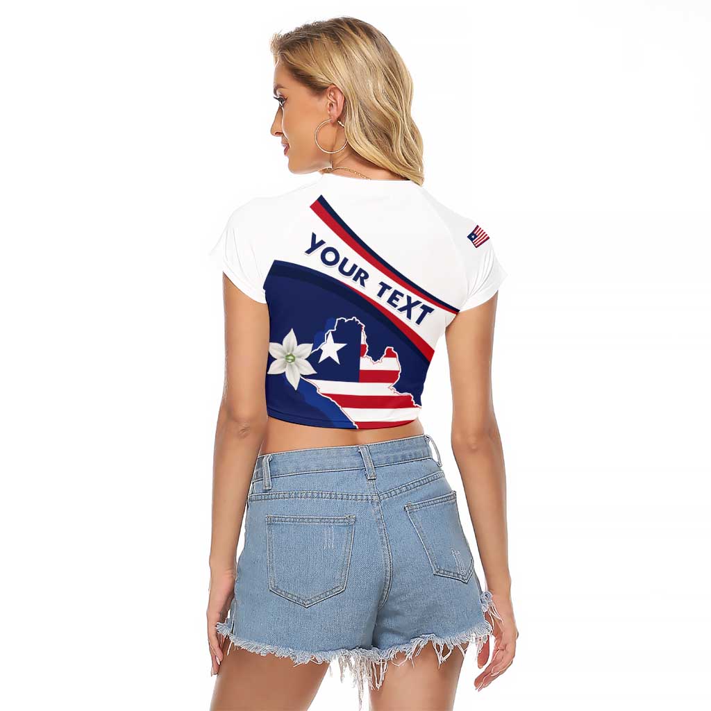 Personalized Liberia Independence Day Raglan Cropped T Shirt Coat Of Arms Pepper Flowers
