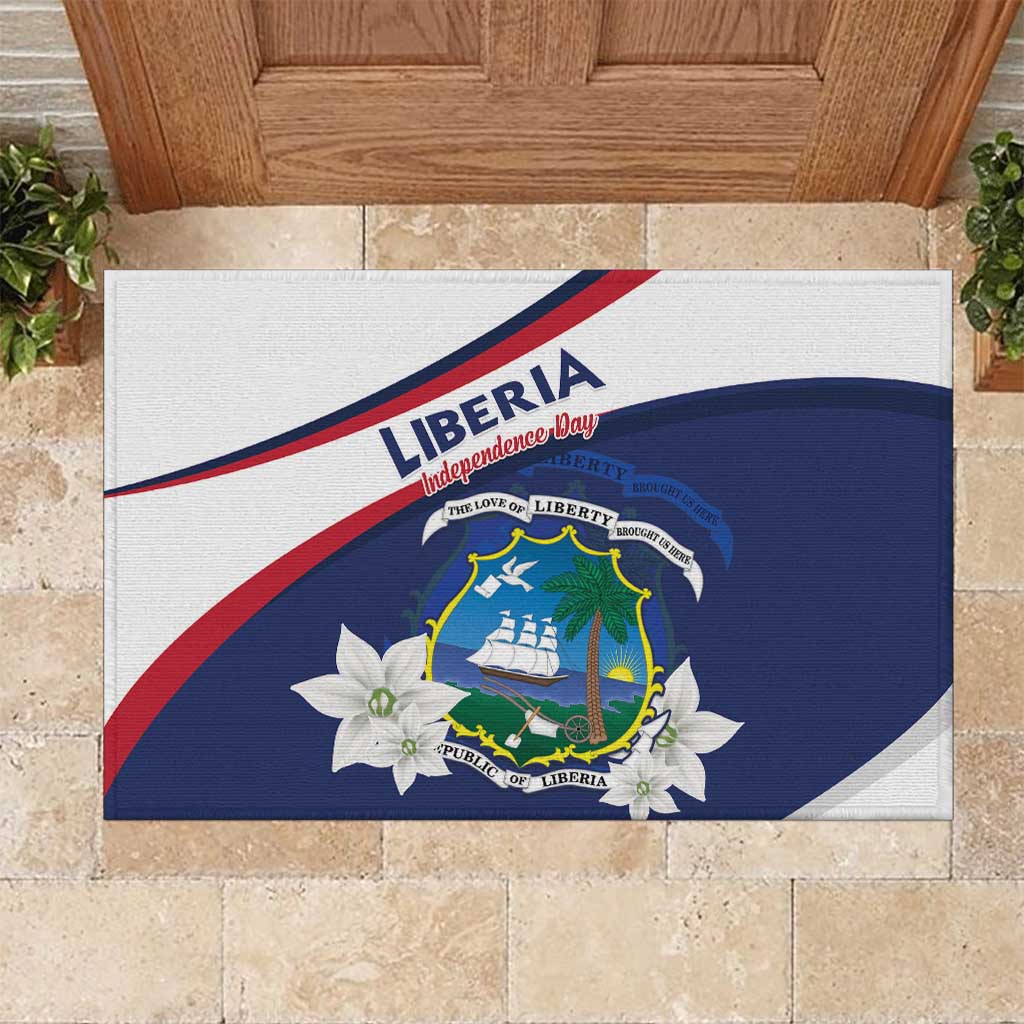 Liberia Independence Day Rubber Doormat Coat Of Arms Pepper Flowers