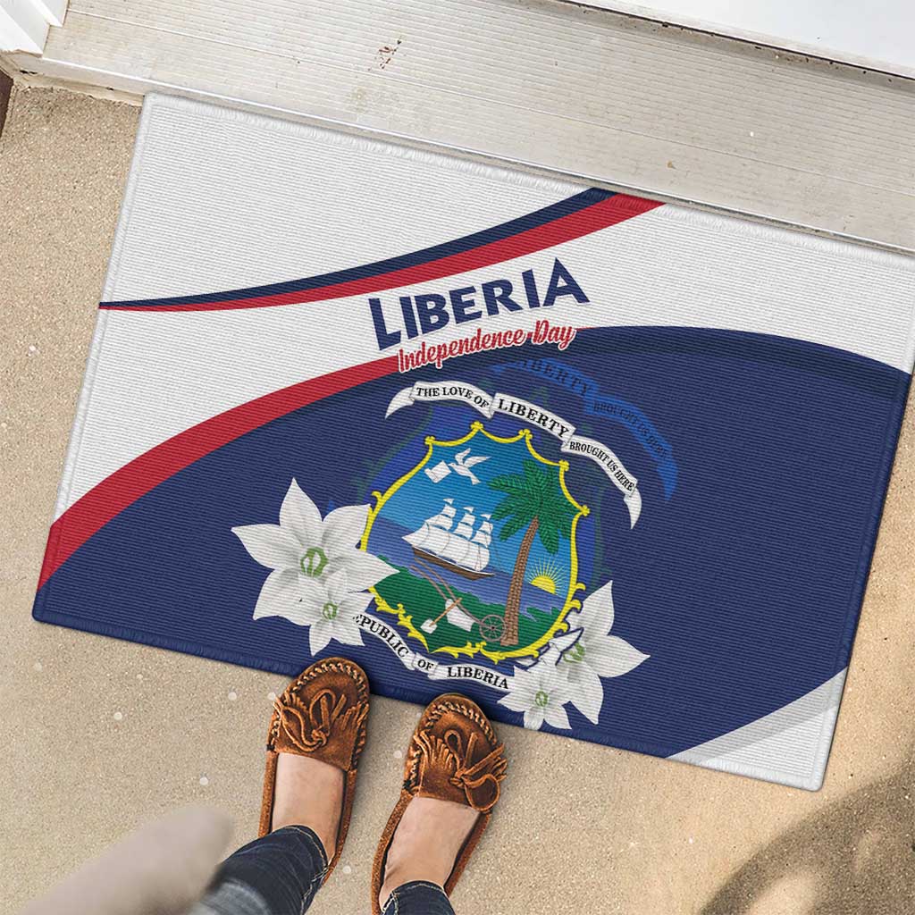 Liberia Independence Day Rubber Doormat Coat Of Arms Pepper Flowers