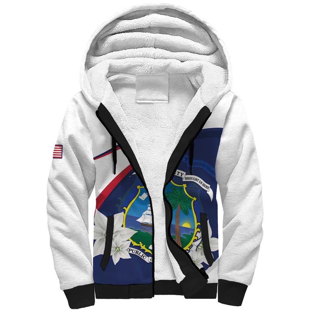 Personalized Liberia Independence Day Sherpa Hoodie Coat Of Arms Pepper Flowers
