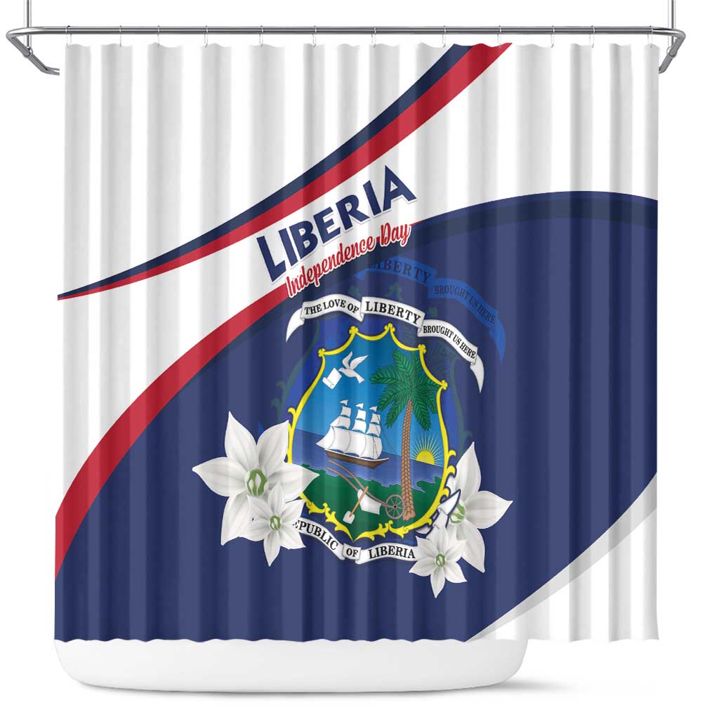 Liberia Independence Day Shower Curtain Coat Of Arms Pepper Flowers