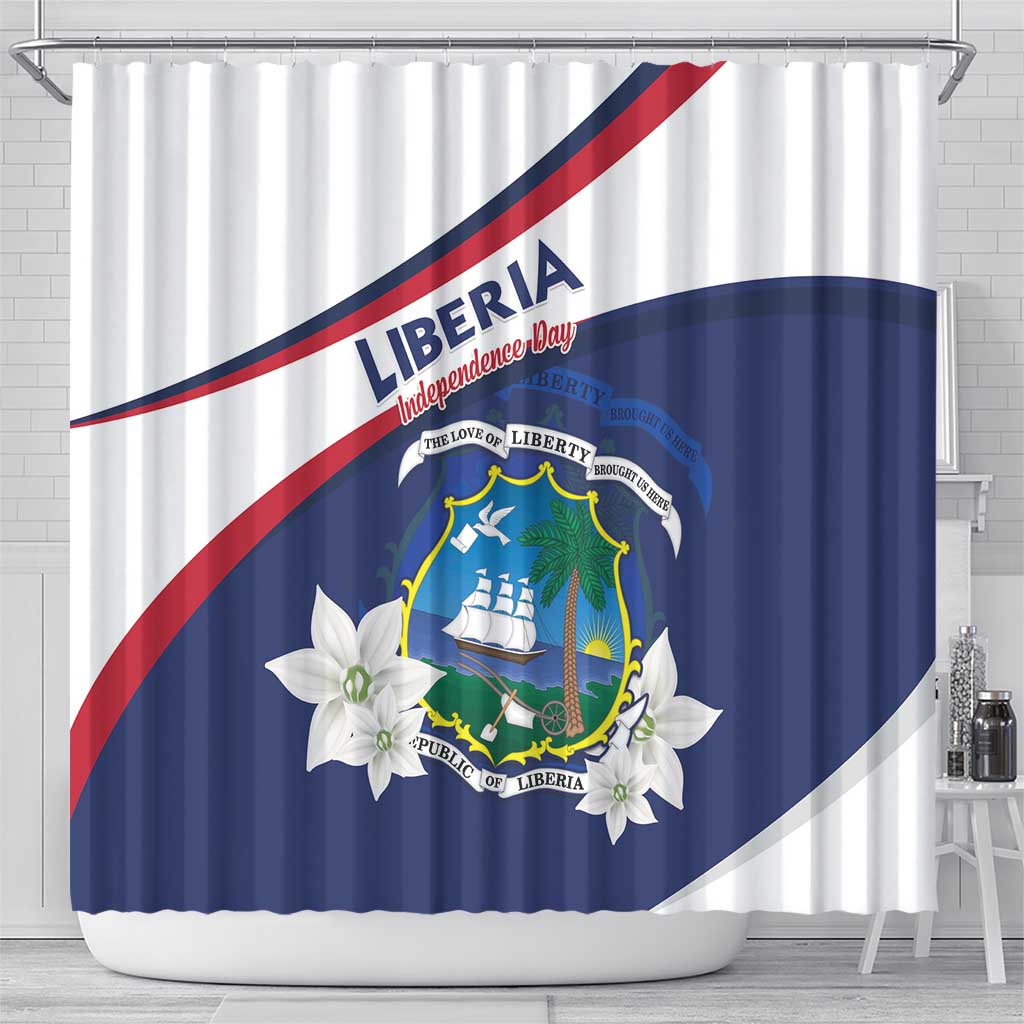 Liberia Independence Day Shower Curtain Coat Of Arms Pepper Flowers