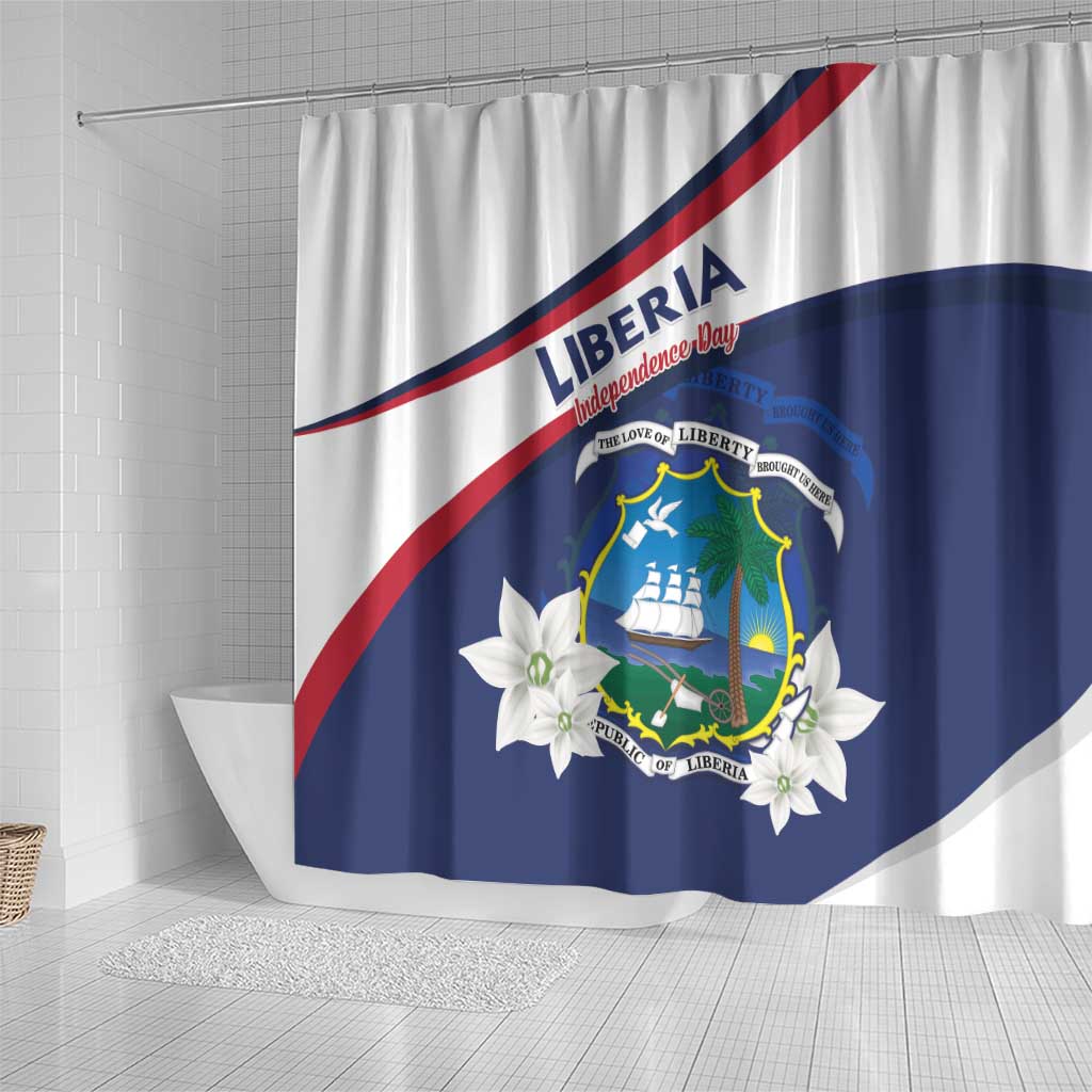 Liberia Independence Day Shower Curtain Coat Of Arms Pepper Flowers