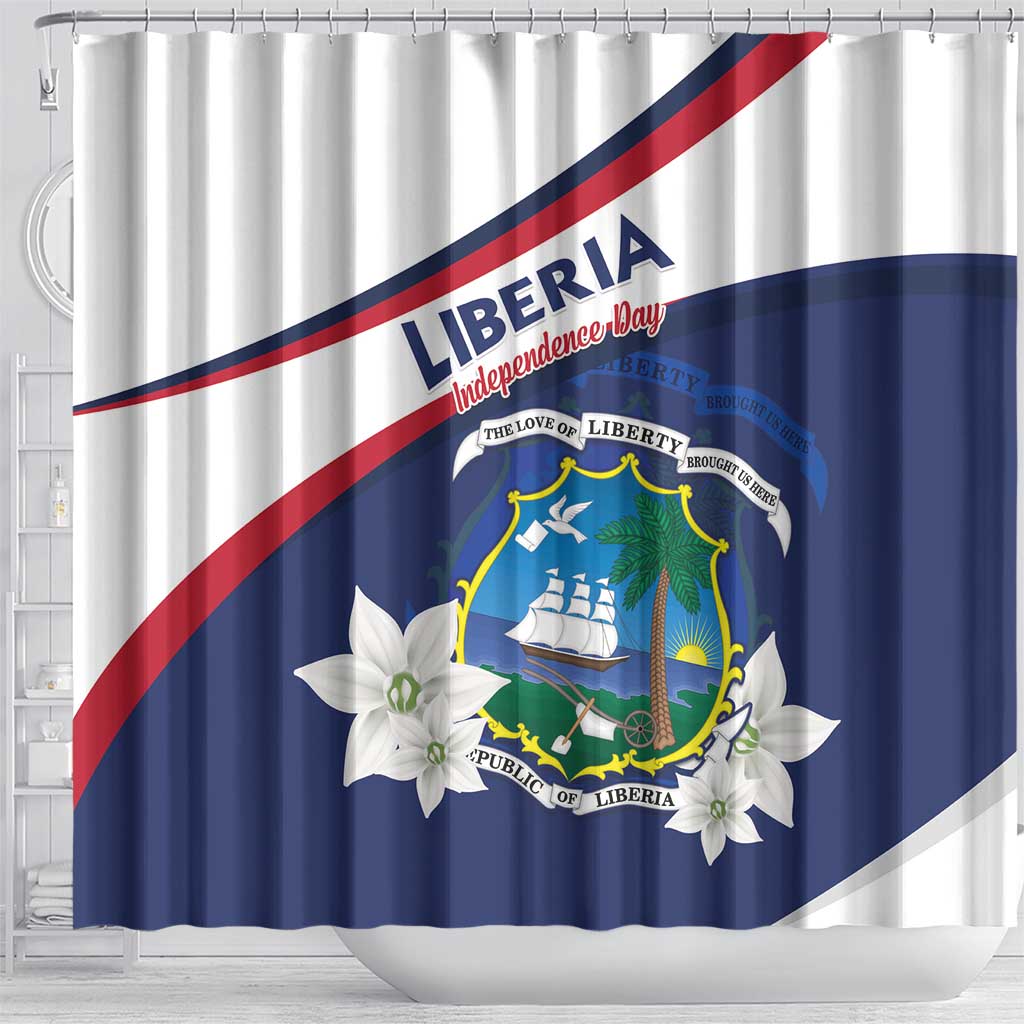 Liberia Independence Day Shower Curtain Coat Of Arms Pepper Flowers