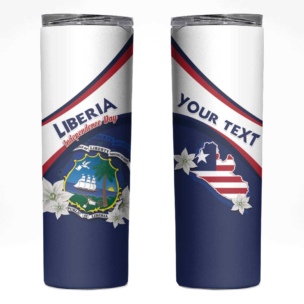 Personalized Liberia Independence Day Skinny Tumbler Coat Of Arms Pepper Flowers