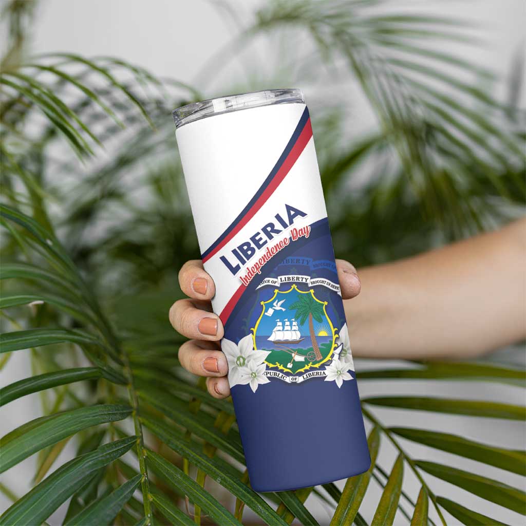 Personalized Liberia Independence Day Skinny Tumbler Coat Of Arms Pepper Flowers