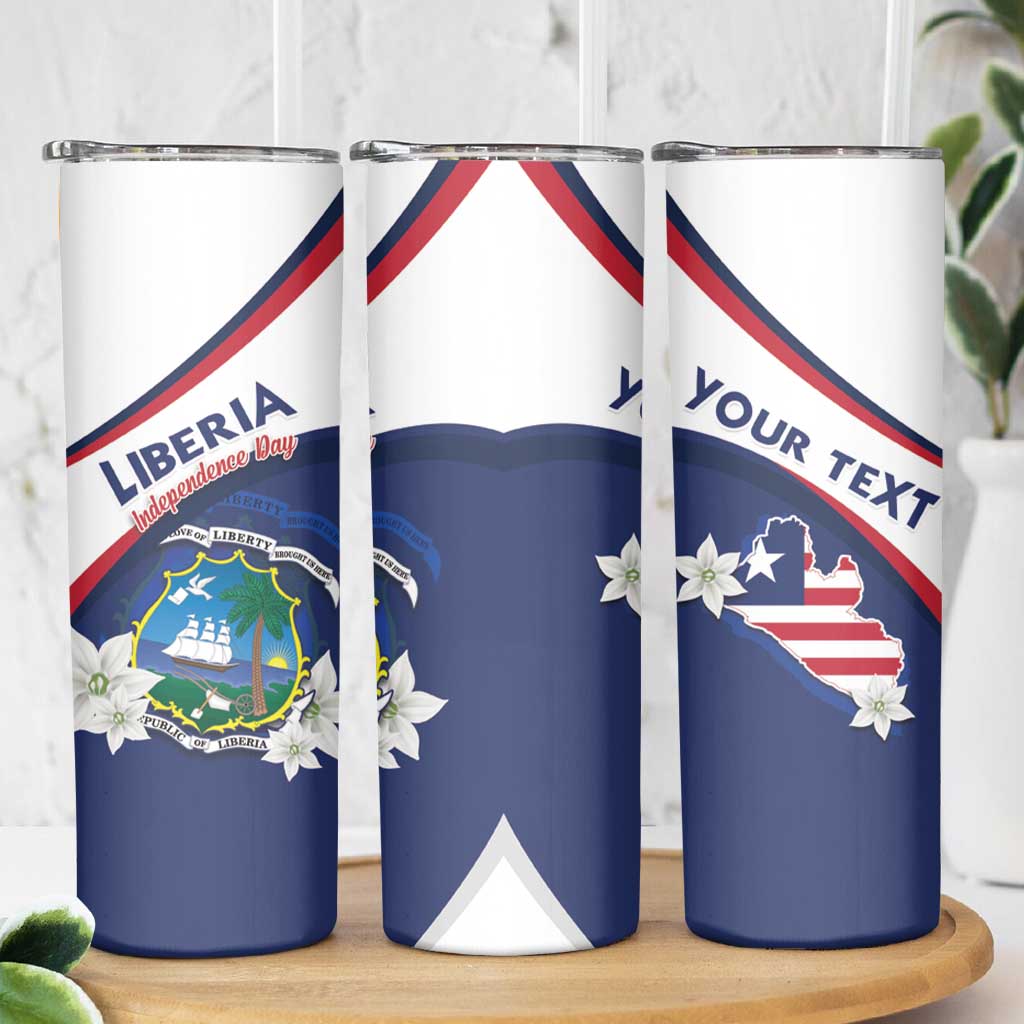 Personalized Liberia Independence Day Skinny Tumbler Coat Of Arms Pepper Flowers