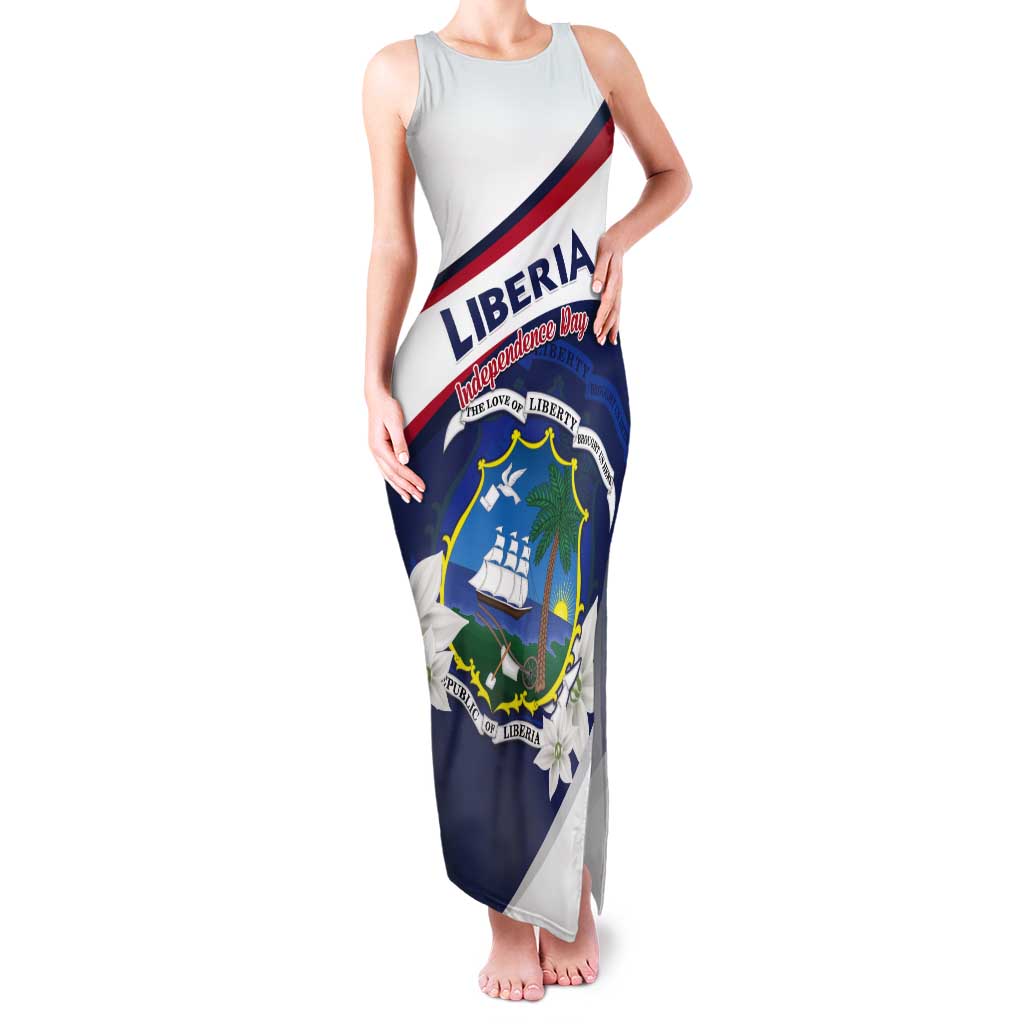 Personalized Liberia Independence Day Tank Maxi Dress Coat Of Arms Pepper Flowers