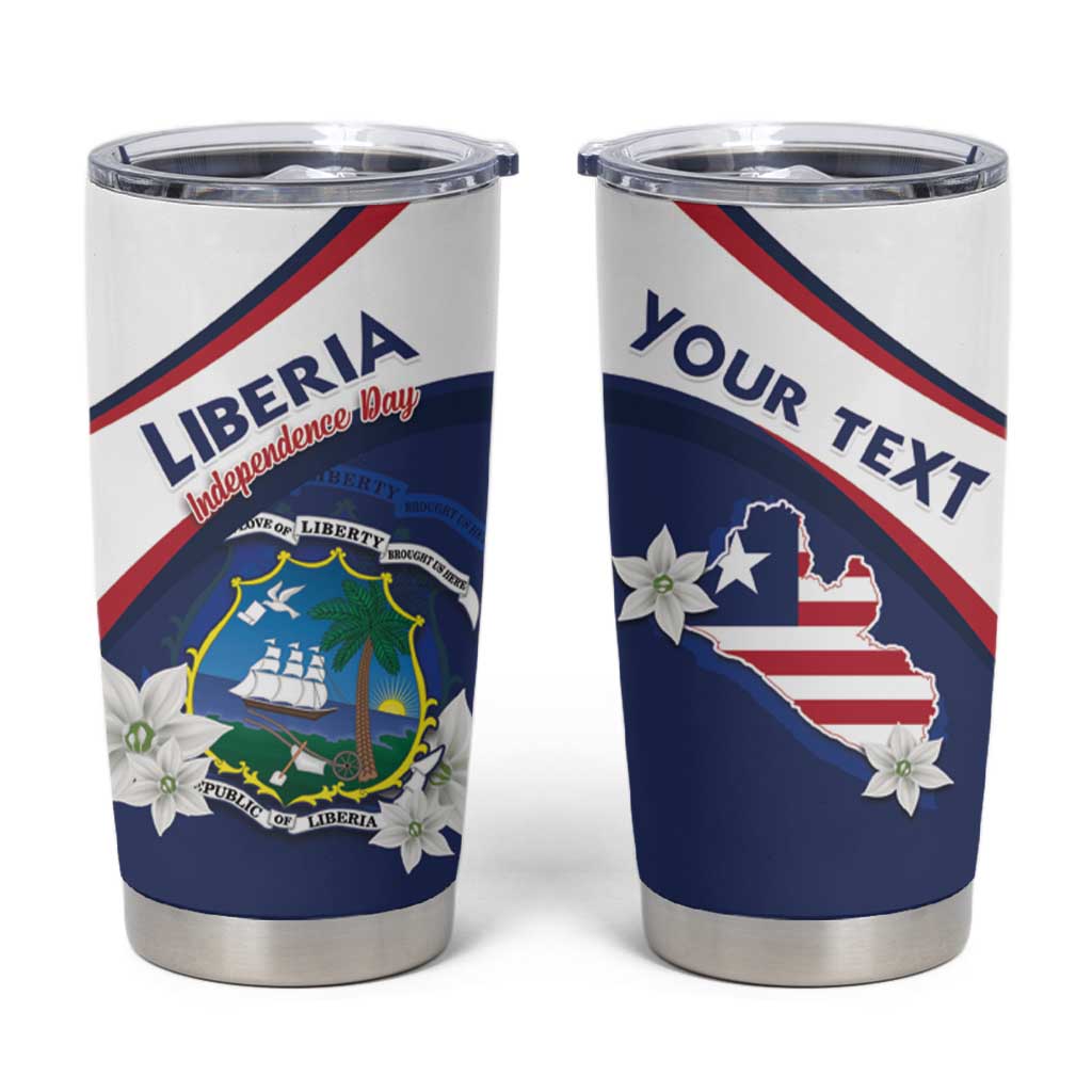 Personalized Liberia Independence Day Tumbler Cup Coat Of Arms Pepper Flowers
