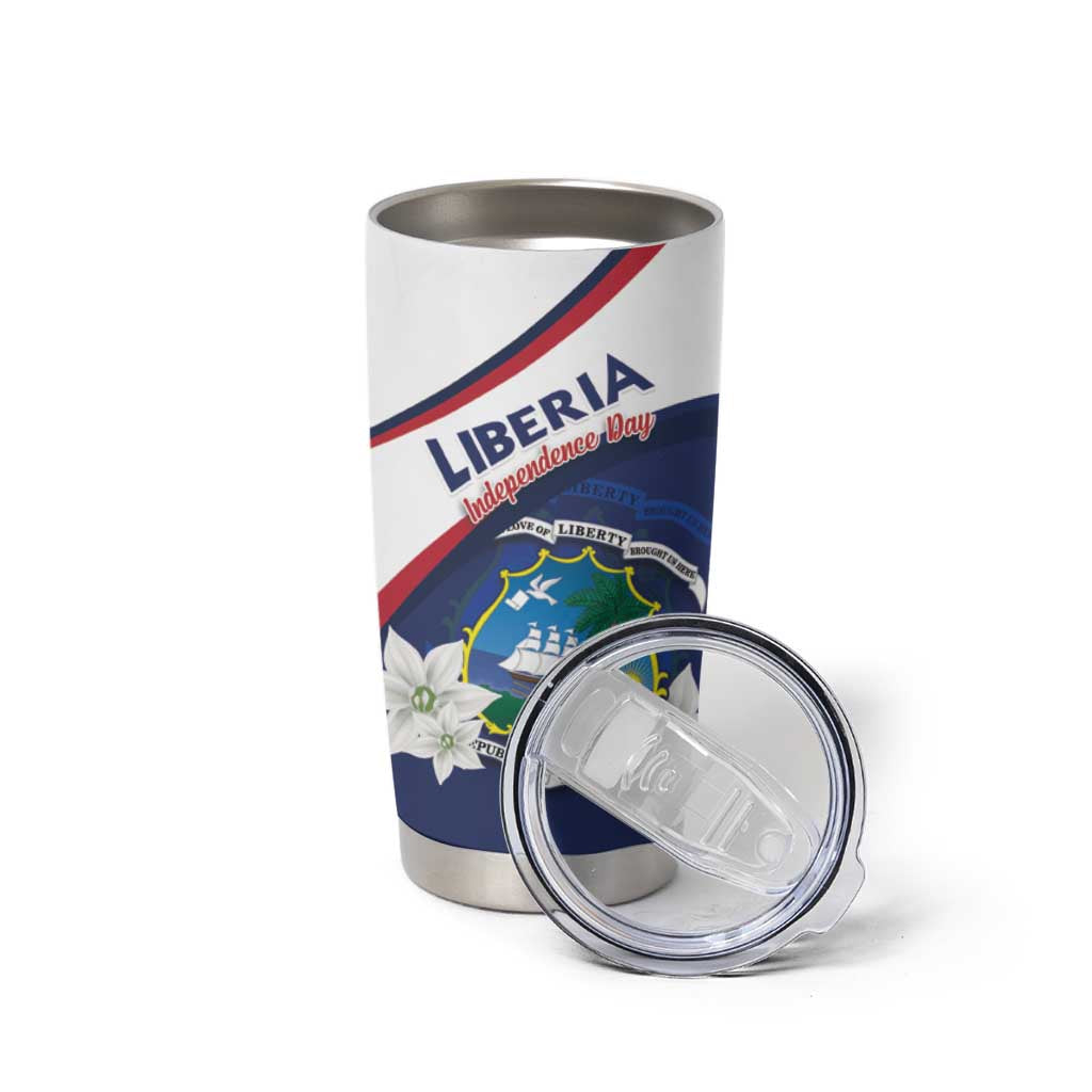 Personalized Liberia Independence Day Tumbler Cup Coat Of Arms Pepper Flowers