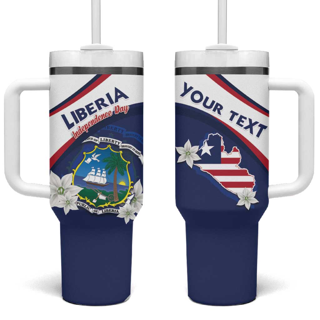 Personalized Liberia Independence Day Tumbler With Handle Coat Of Arms Pepper Flowers