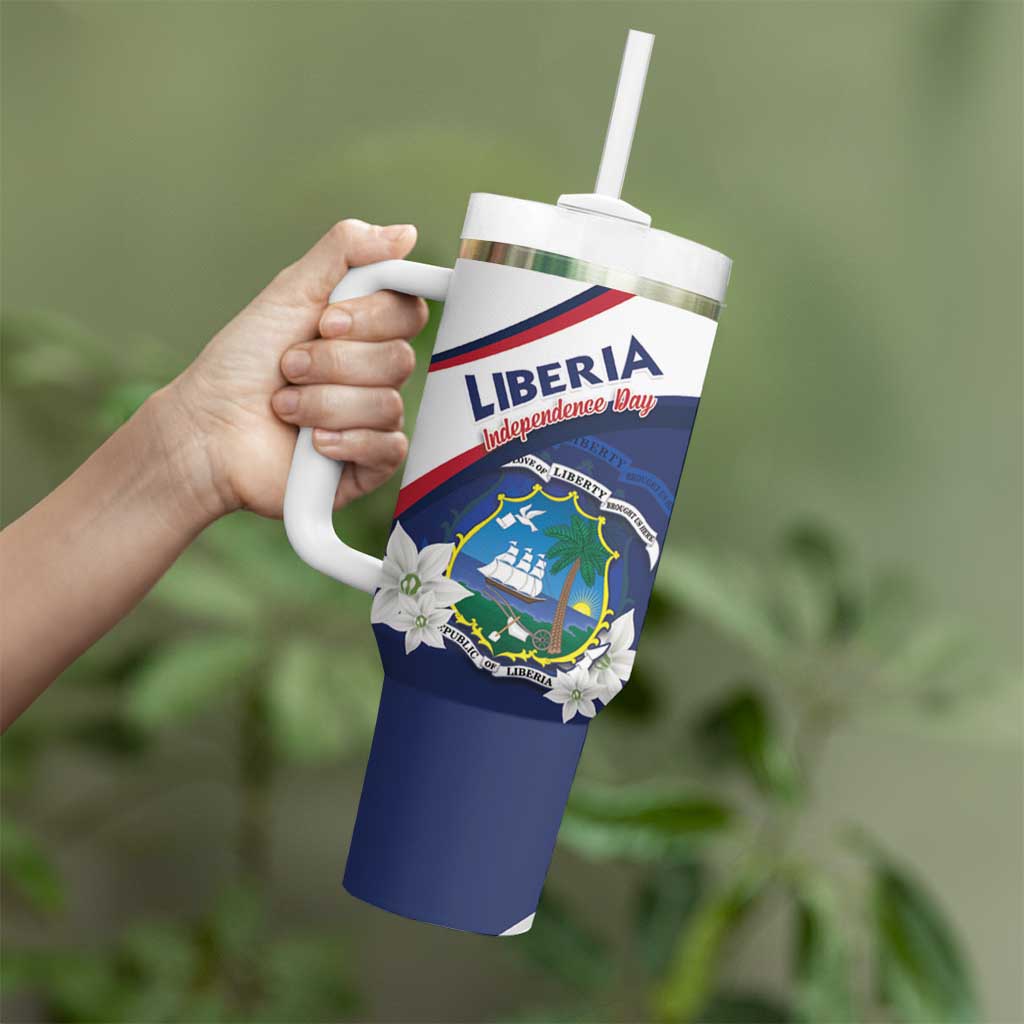 Personalized Liberia Independence Day Tumbler With Handle Coat Of Arms Pepper Flowers