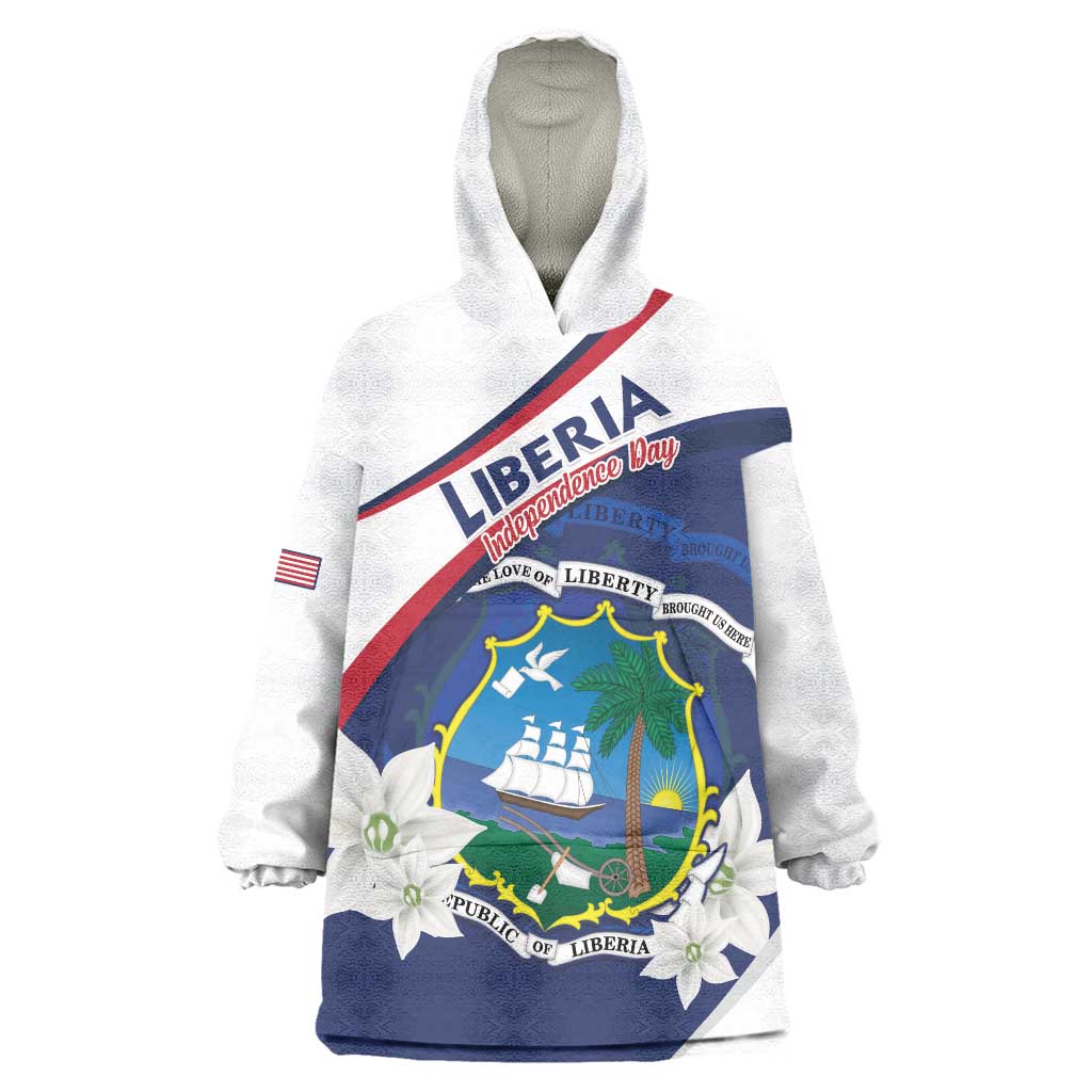 Personalized Liberia Independence Day Wearable Blanket Hoodie Coat Of Arms Pepper Flowers