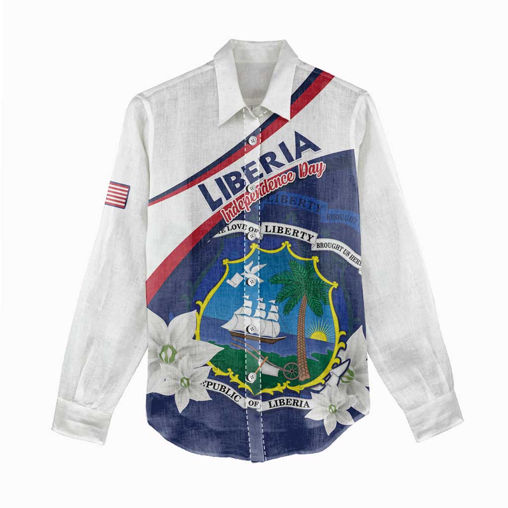 Personalized Liberia Independence Day Women Casual Shirt Coat Of Arms Pepper Flowers