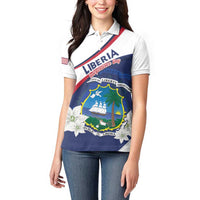 Personalized Liberia Independence Day Women Polo Shirt Coat Of Arms Pepper Flowers