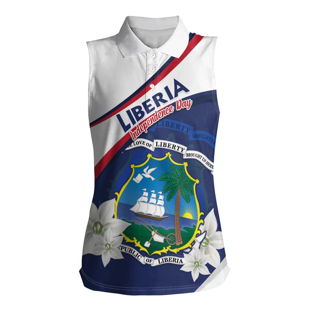 Personalized Liberia Independence Day Women Sleeveless Polo Shirt Coat Of Arms Pepper Flowers