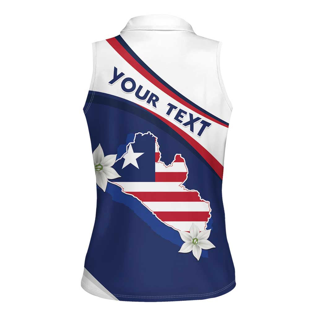 Personalized Liberia Independence Day Women Sleeveless Polo Shirt Coat Of Arms Pepper Flowers