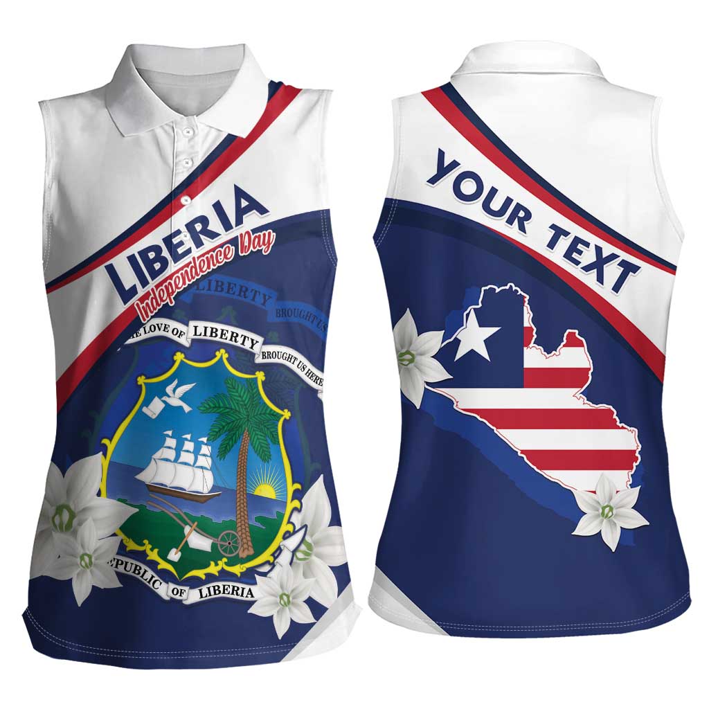 Personalized Liberia Independence Day Women Sleeveless Polo Shirt Coat Of Arms Pepper Flowers