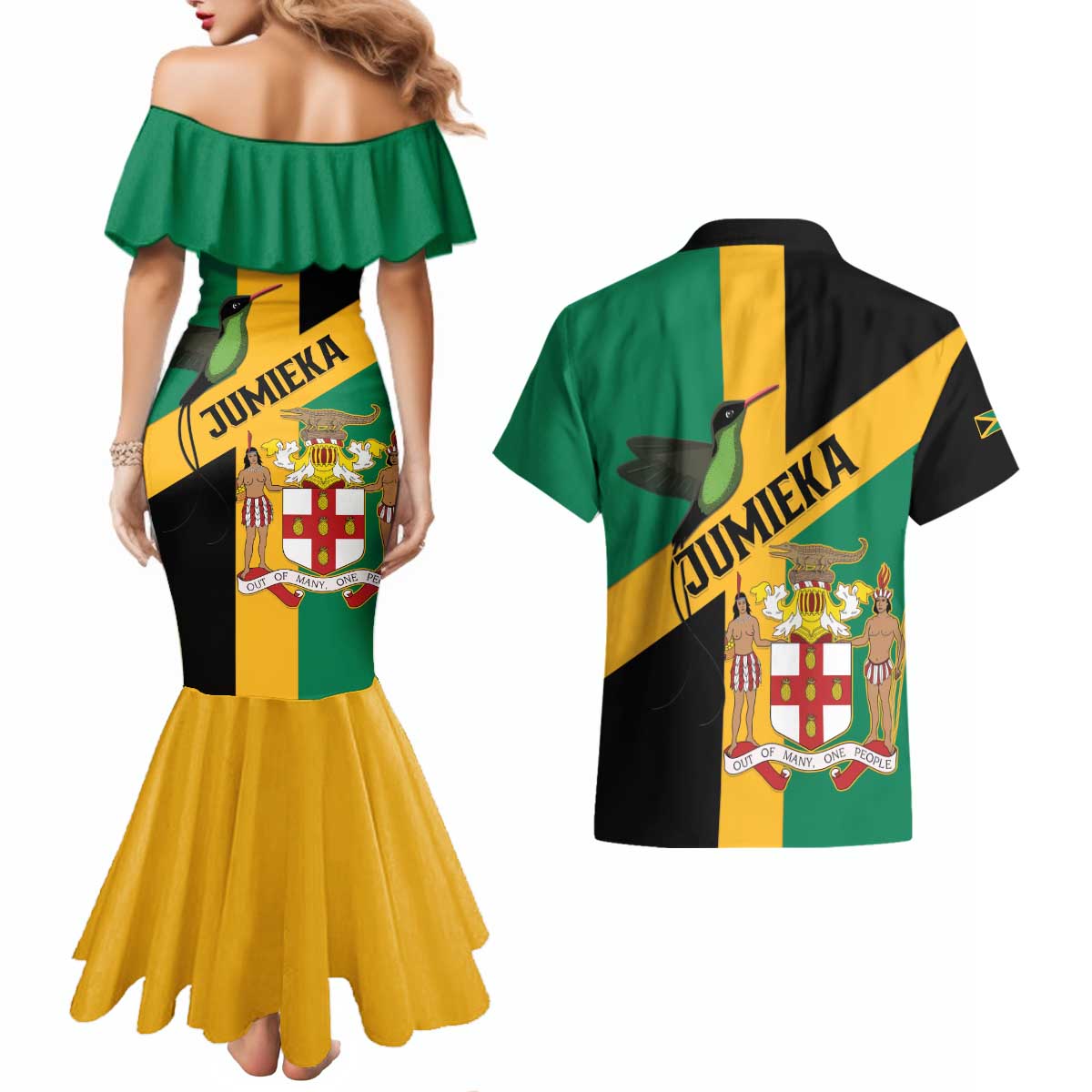 Jamaica Couples Matching Mermaid Dress and Hawaiian Shirt 63rd Anniversary Independence Day