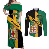 Jamaica Couples Matching Off Shoulder Maxi Dress and Long Sleeve Button Shirt 63rd Anniversary Independence Day