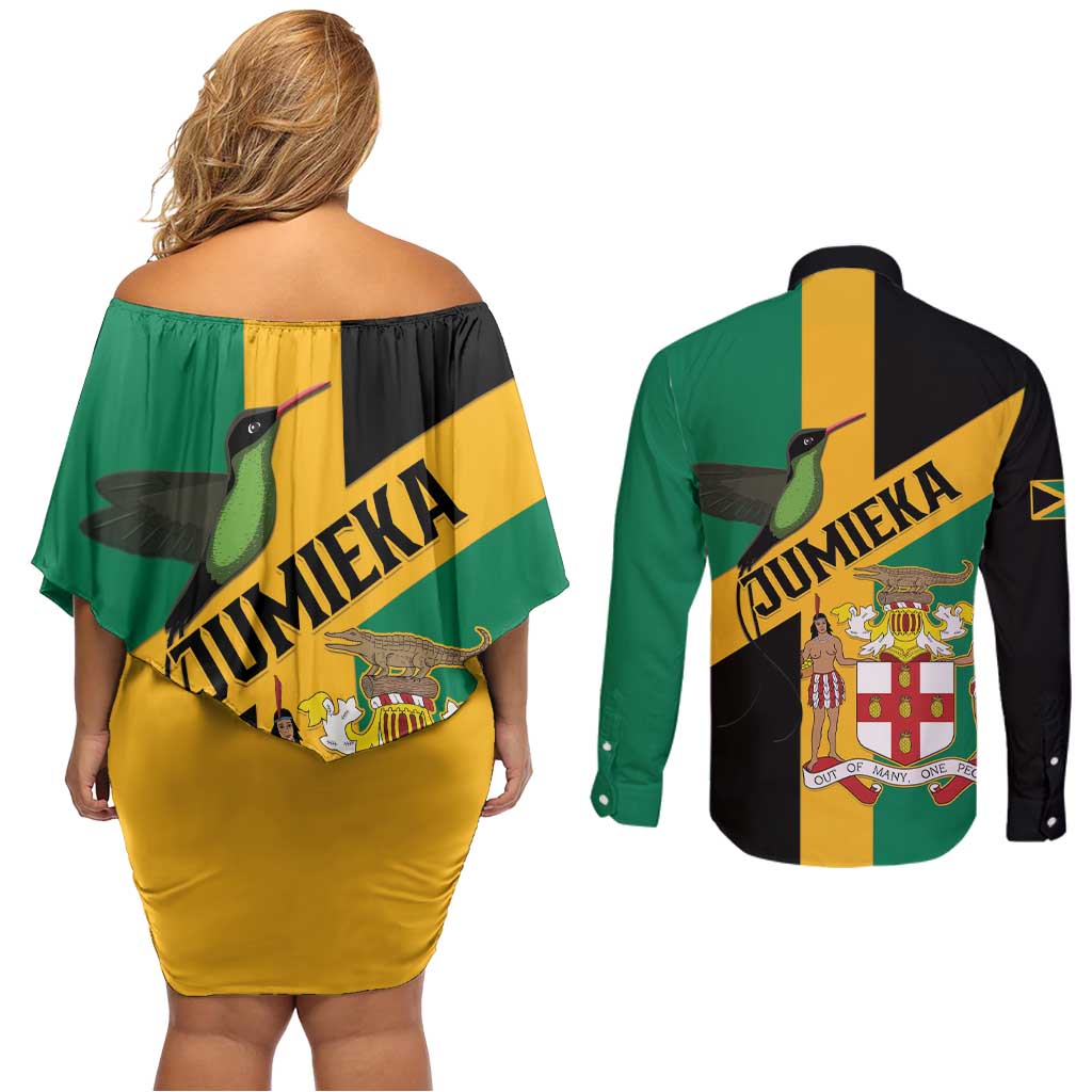 Jamaica Couples Matching Off Shoulder Short Dress and Long Sleeve Button Shirt 63rd Anniversary Independence Day