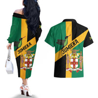 Jamaica Couples Matching Off The Shoulder Long Sleeve Dress and Hawaiian Shirt 63rd Anniversary Independence Day