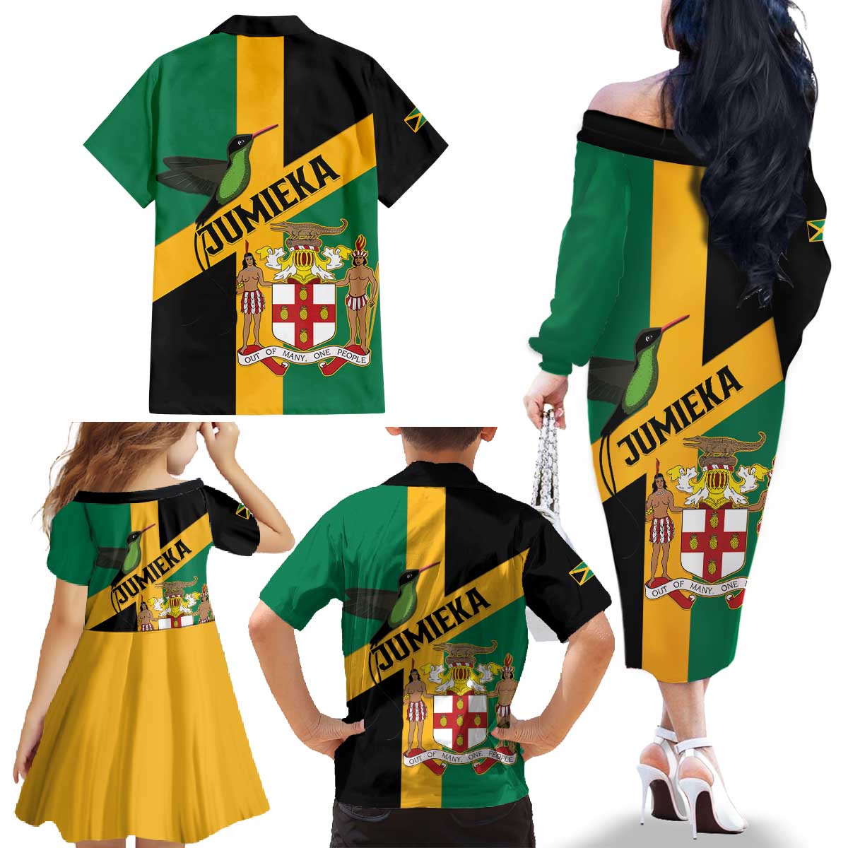 Jamaica Family Matching Off The Shoulder Long Sleeve Dress and Hawaiian Shirt 63rd Anniversary Independence Day
