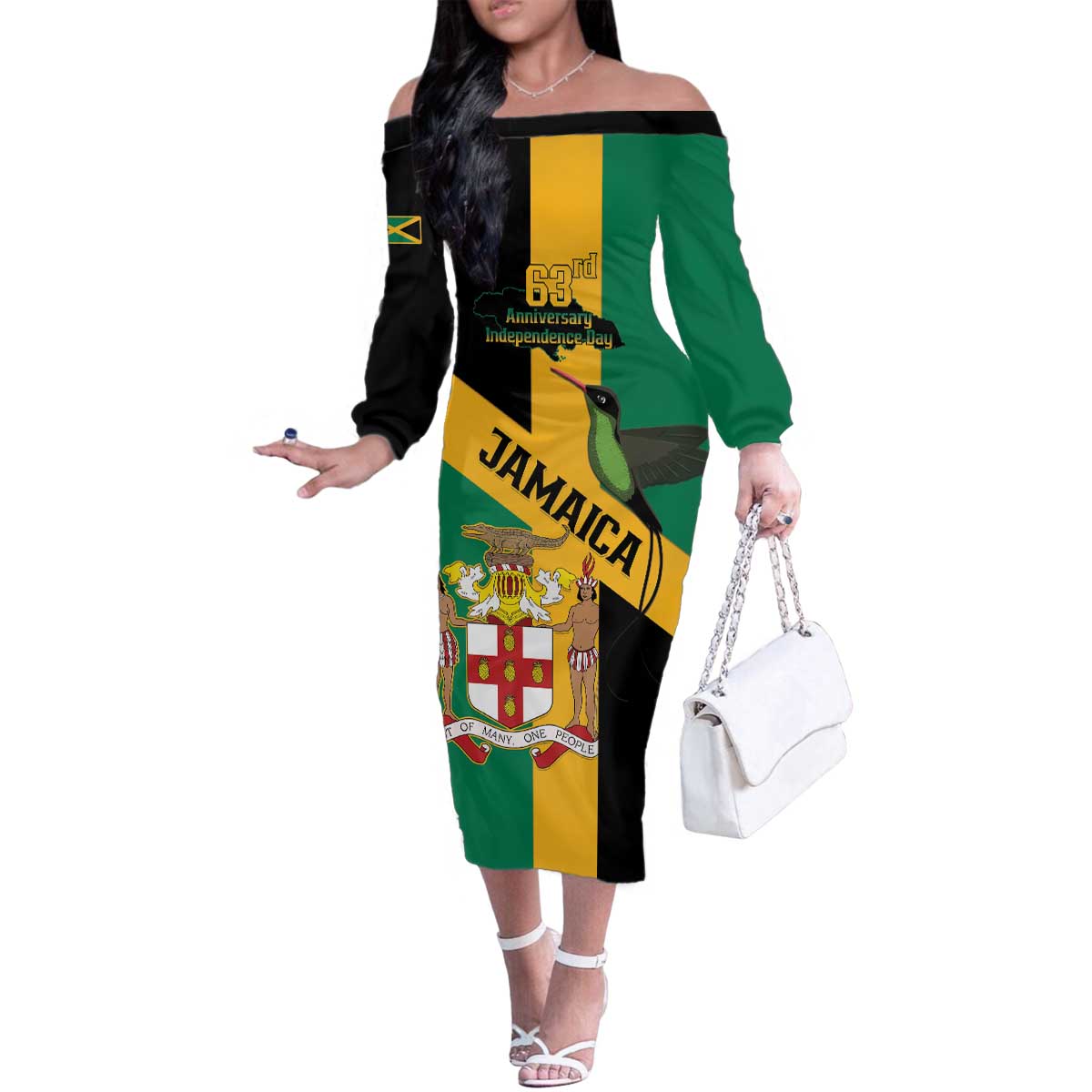 Jamaica Family Matching Off The Shoulder Long Sleeve Dress and Hawaiian Shirt 63rd Anniversary Independence Day