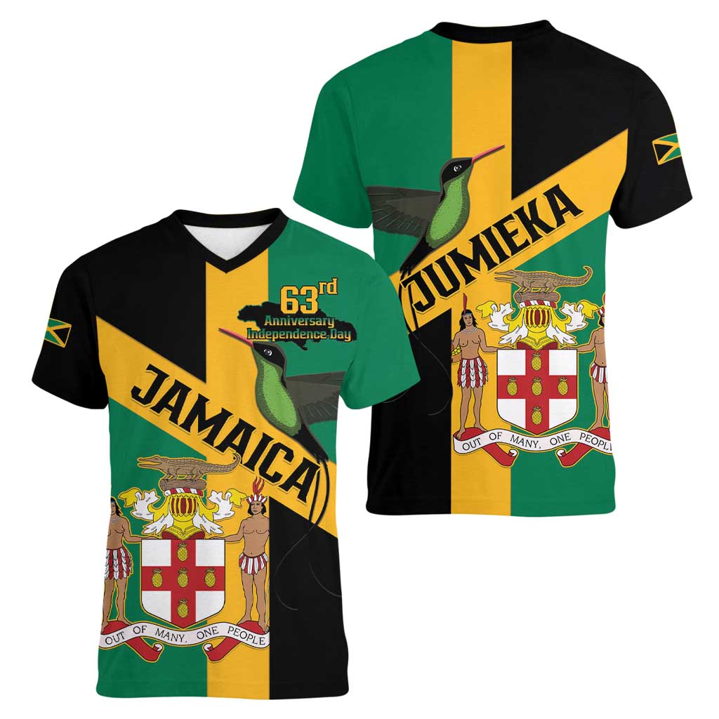 Jamaica Women V-Neck T-Shirt 63rd Anniversary Independence Day