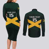 Jamaica Rugby Custom Couples Matching Long Sleeve Bodycon Dress and Long Sleeve Button Shirt Go Jamaica Crocs Go
