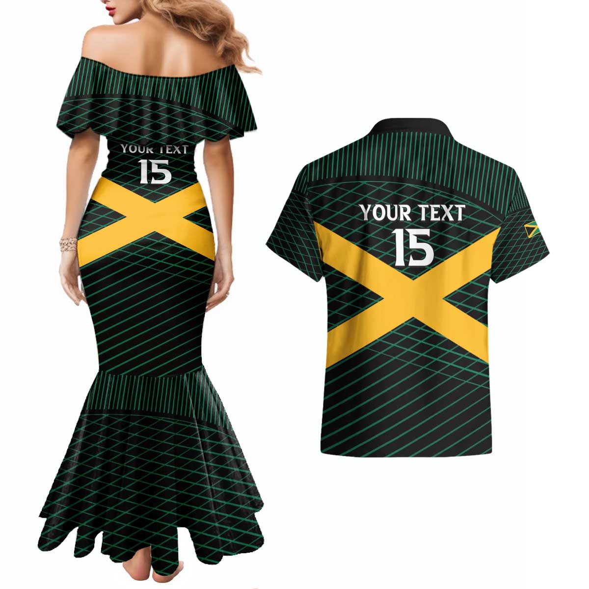 Jamaica Rugby Custom Couples Matching Mermaid Dress and Hawaiian Shirt Go Jamaica Crocs Go