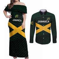Jamaica Rugby Custom Couples Matching Off Shoulder Maxi Dress and Long Sleeve Button Shirt Go Jamaica Crocs Go