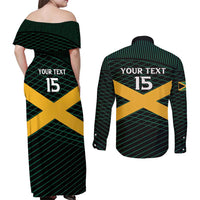 Jamaica Rugby Custom Couples Matching Off Shoulder Maxi Dress and Long Sleeve Button Shirt Go Jamaica Crocs Go