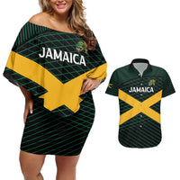 Jamaica Rugby Custom Couples Matching Off Shoulder Short Dress and Hawaiian Shirt Go Jamaica Crocs Go