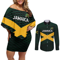 Jamaica Rugby Custom Couples Matching Off Shoulder Short Dress and Long Sleeve Button Shirt Go Jamaica Crocs Go