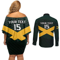 Jamaica Rugby Custom Couples Matching Off Shoulder Short Dress and Long Sleeve Button Shirt Go Jamaica Crocs Go