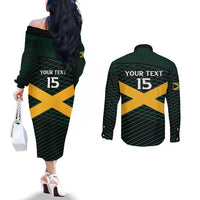 Jamaica Rugby Custom Couples Matching Off The Shoulder Long Sleeve Dress and Long Sleeve Button Shirt Go Jamaica Crocs Go