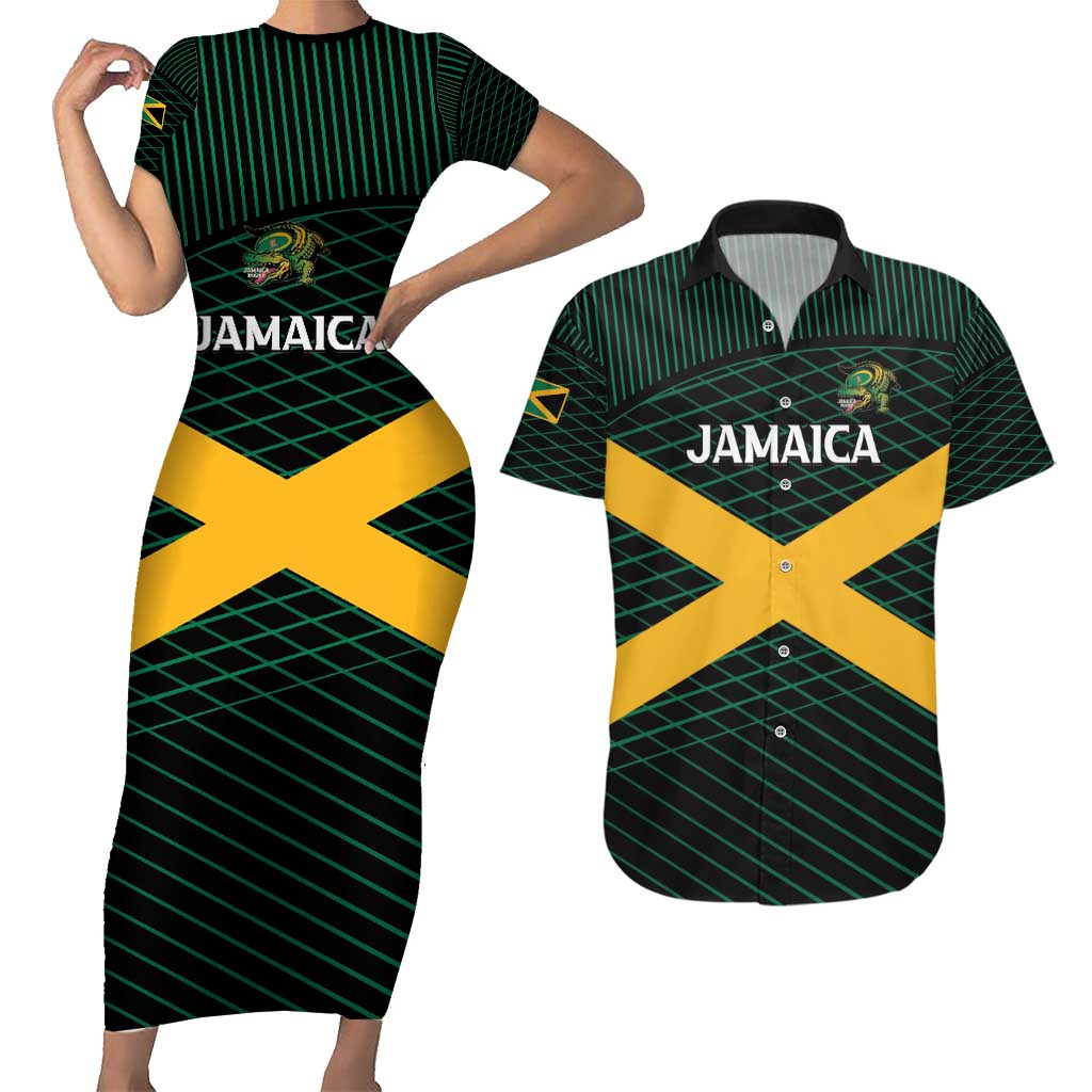 Jamaica Rugby Custom Couples Matching Short Sleeve Bodycon Dress and Hawaiian Shirt Go Jamaica Crocs Go