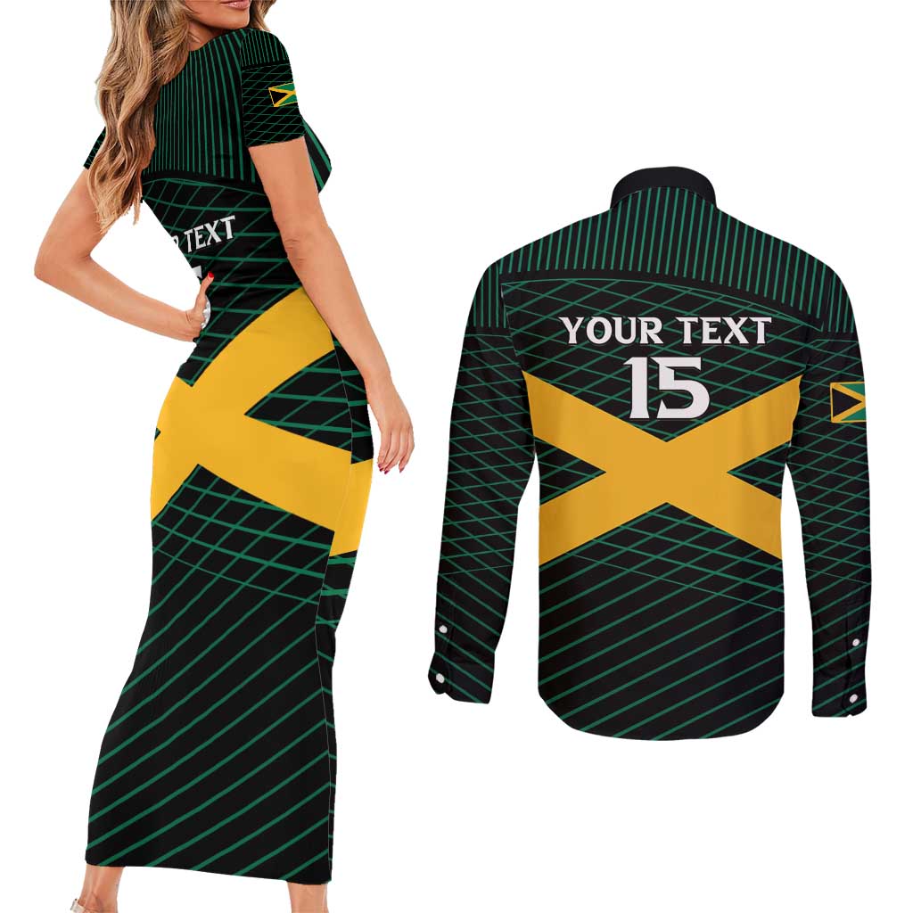 Jamaica Rugby Custom Couples Matching Short Sleeve Bodycon Dress and Long Sleeve Button Shirt Go Jamaica Crocs Go